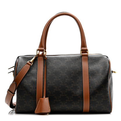 Celine Triomphe Canvas Calfskin Large Boston Bag Tan 1 of 10