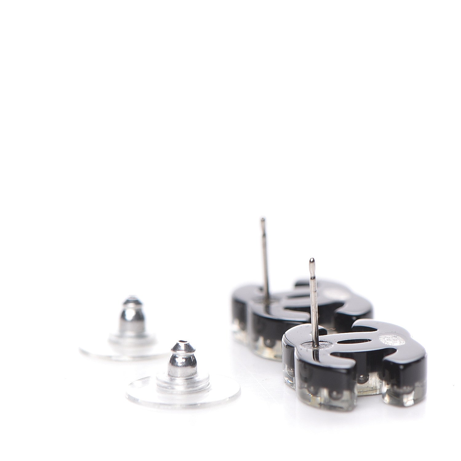 Chanel Resin CC Earrings Black White 3 of 5