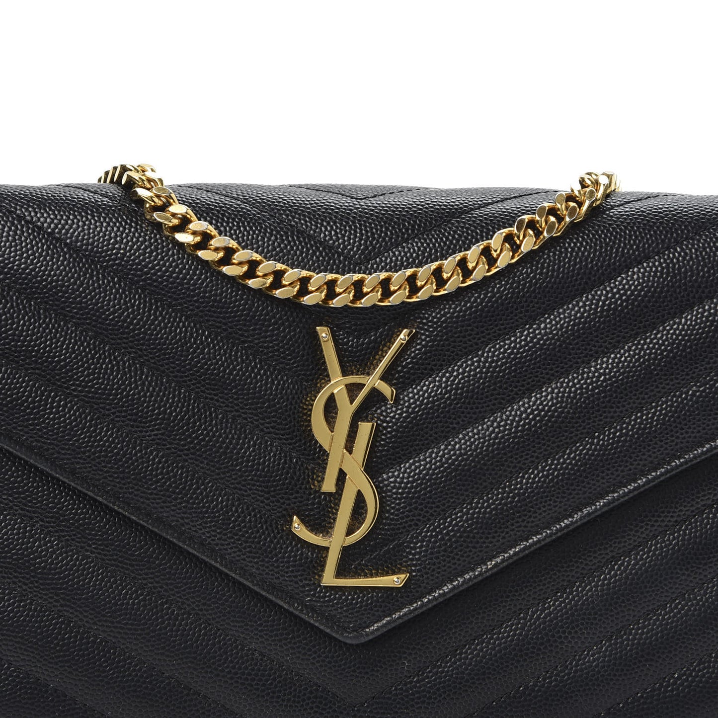 Grain De Poudre Matelasse Chevron Monogram Chain Wallet Black