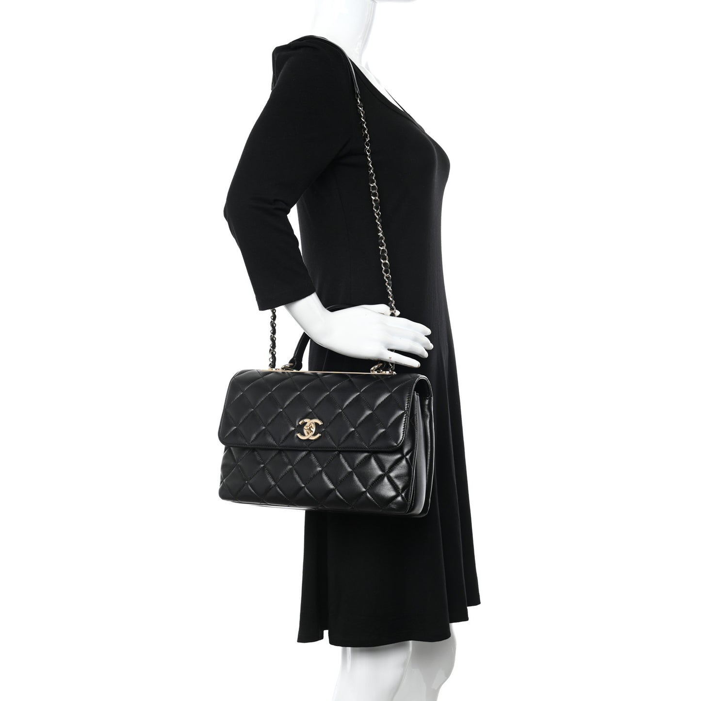 Lambskin Quilted Medium Trendy CC Flap Dual Handle Bag Black