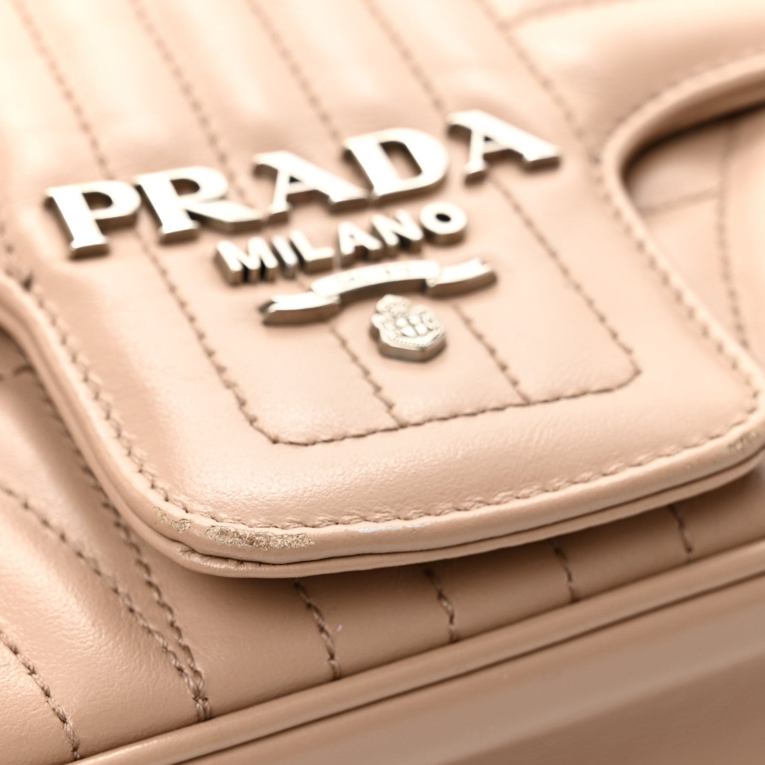 Prada Soft Calfskin Impunture Diagramme Large Chain Flap Shoulder Bag Cipria 10 of 10