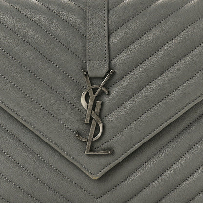 Saint Laurent Sheepskin Matelasse Chevron Monogram Medium College Bag New Stone Grey 9 of 15