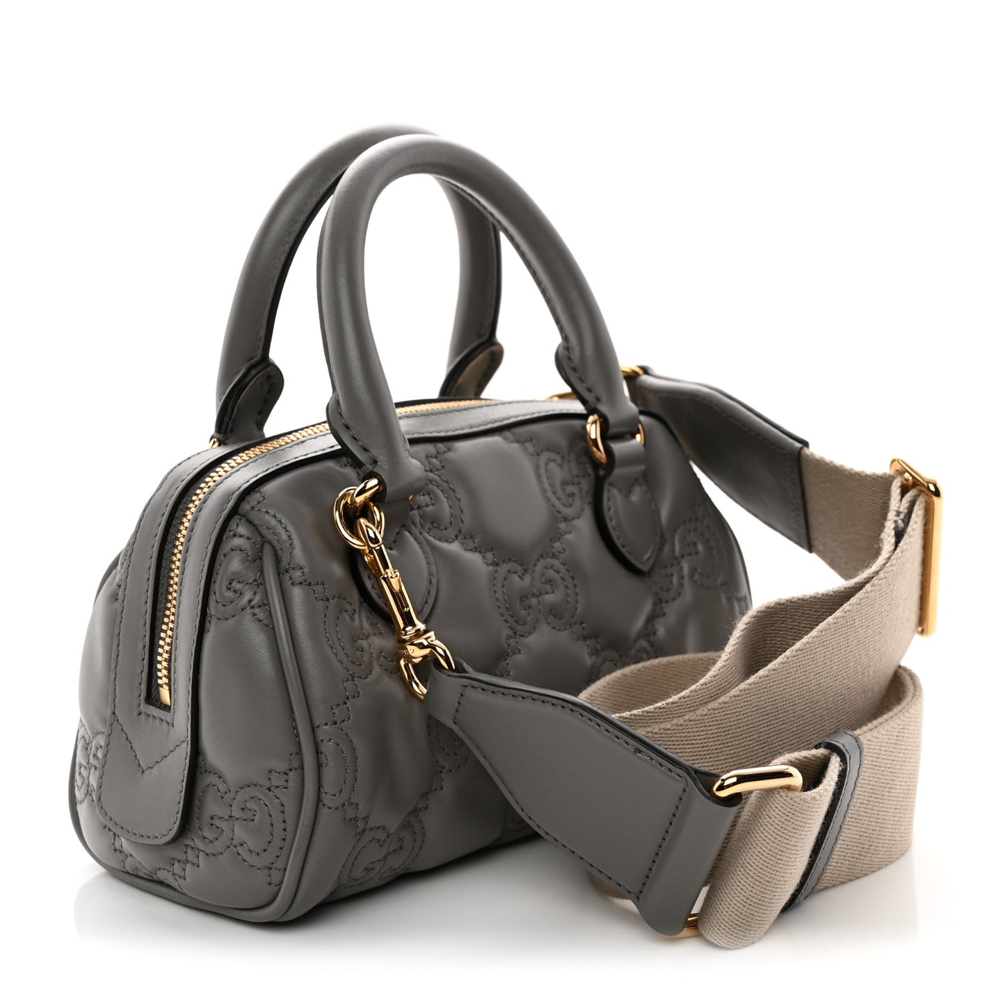 Calfskin GG Matelasse Mini Bowler Bag Dusty Grey Natural