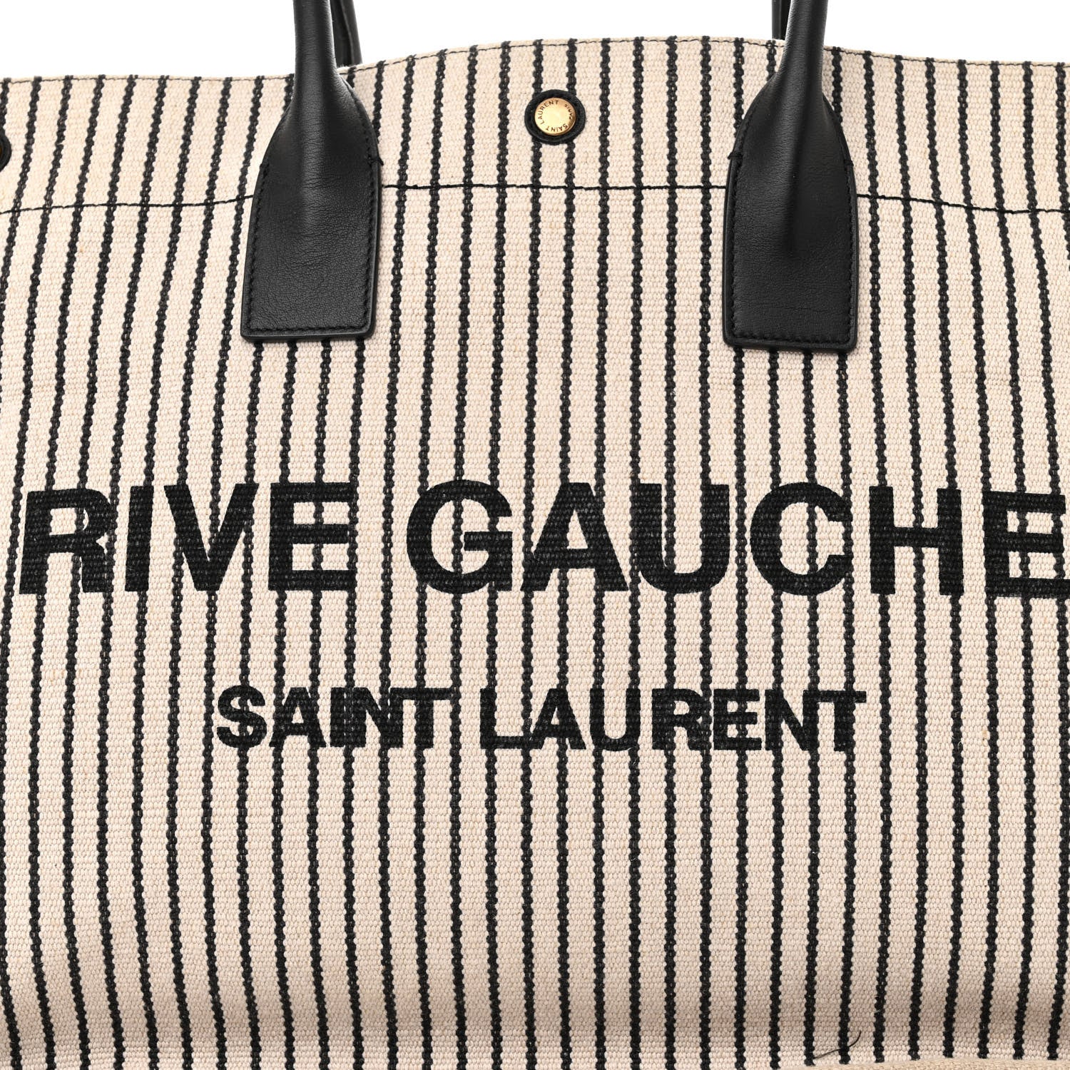 Saint Laurent Embroidered Cotton Linen Rive Gauche Noe Tote Natural Black 7 of 11
