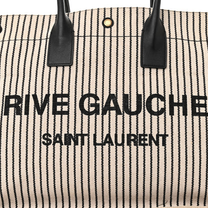 Saint Laurent Embroidered Cotton Linen Rive Gauche Noe Tote Natural Black 7 of 11