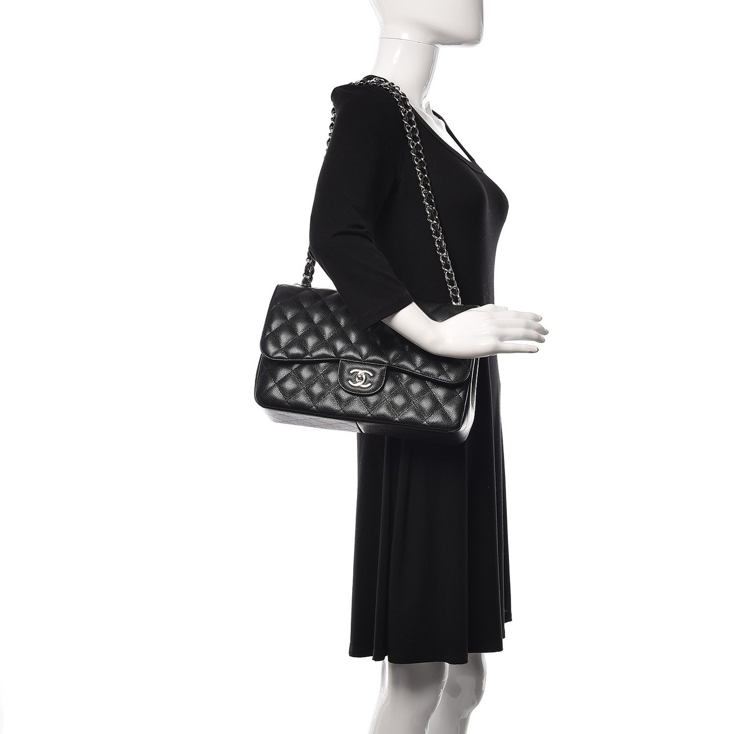 Caviar Quilted Jumbo Double Flap Black
