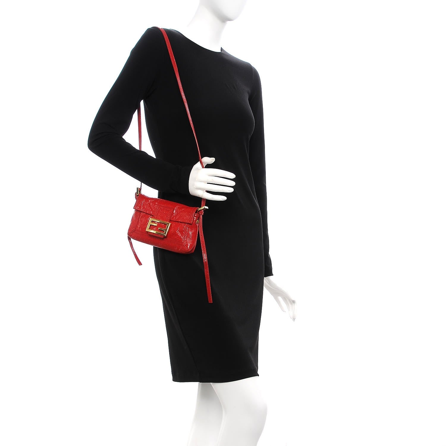 Fendi Vitello Naplak Small Convertible Baguette Rosso 2 of 13