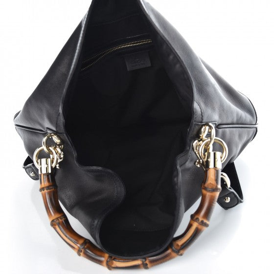 Calfskin Medium Peggy Bamboo Handle Hobo Black