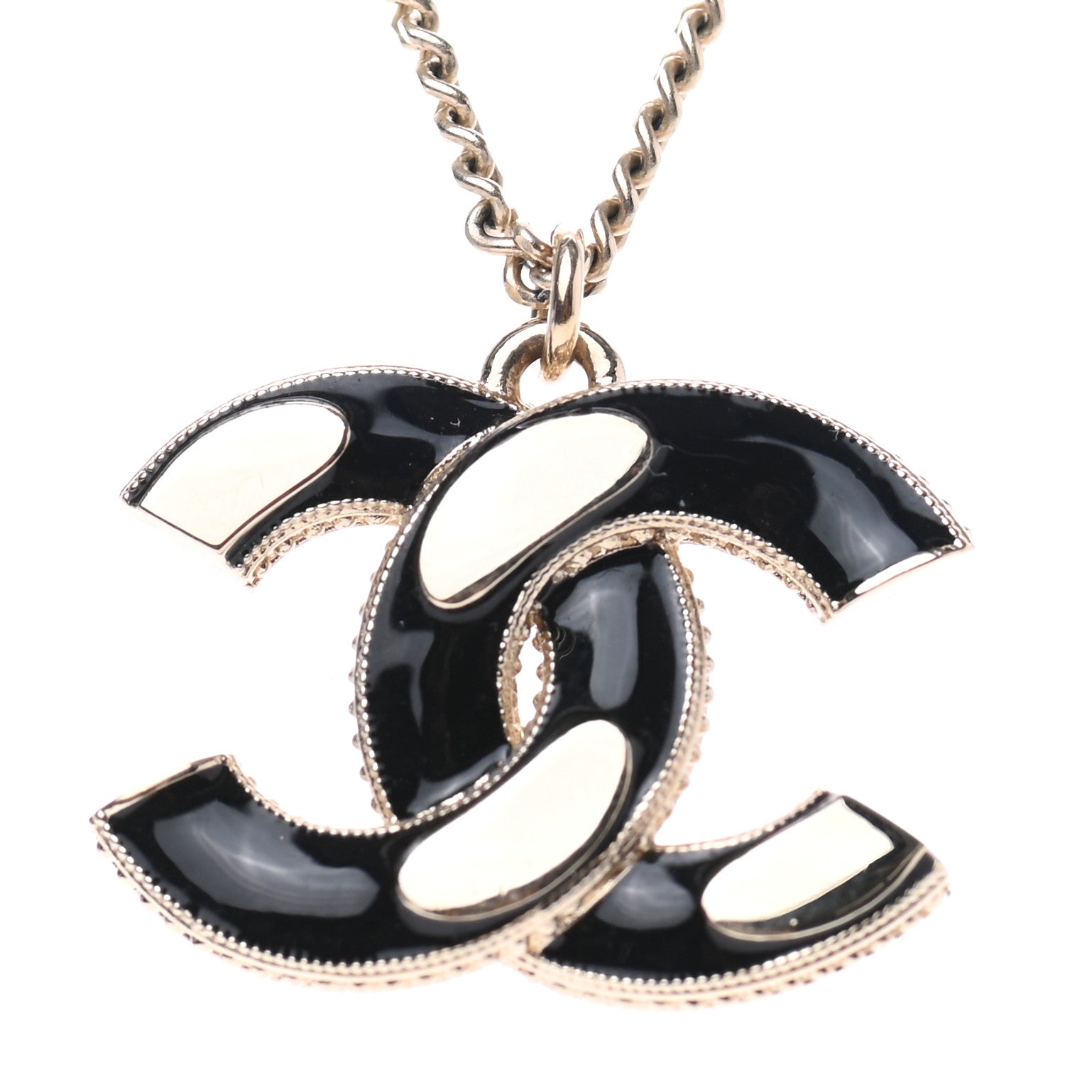 Chanel Enamel CC Pendant Necklace Black Light Gold 3 of 5