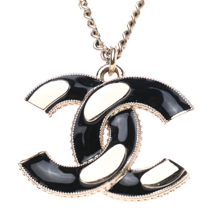 Chanel Enamel CC Pendant Necklace Black Light Gold 3 of 5