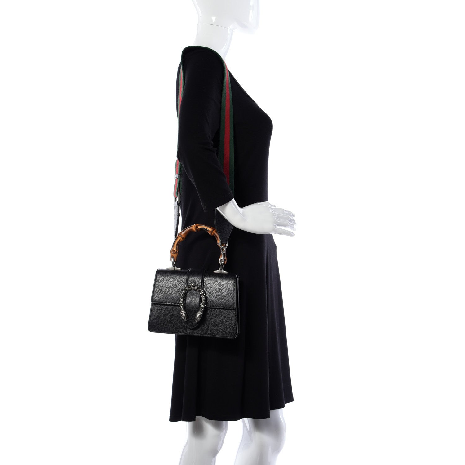 Gucci Dollar Calfskin Crystal Web Mini Dionysus Bamboo Top Handle Bag Black Black Diamond 2 of 11