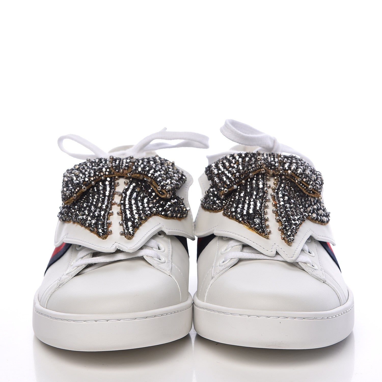 Gucci Calfskin Ayers Web Womens Ace Bow Lace Sneakers 40.5 White 2 of 15