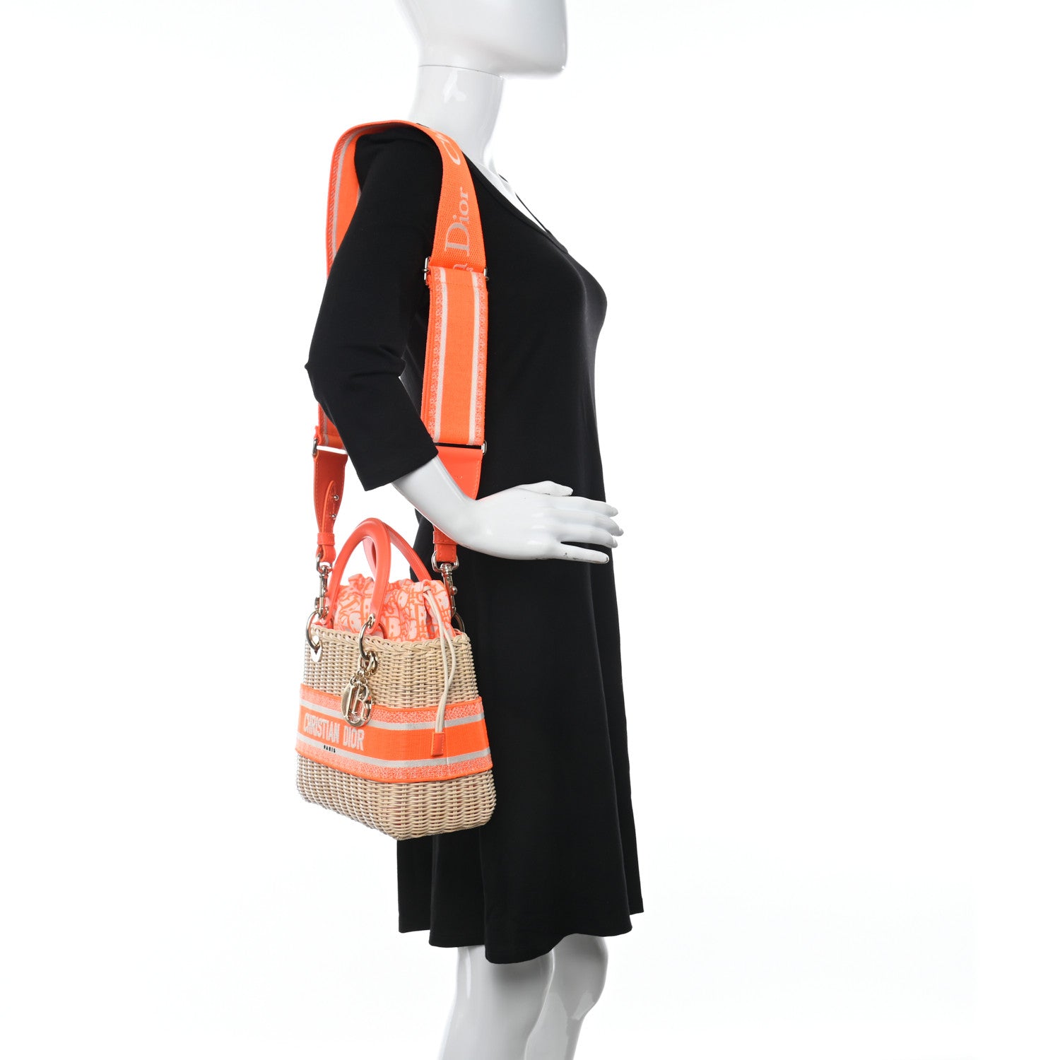 Christian Dior Wicker Oblique Medium Lady Dior Bag Fluorescent Orange 2 of 10