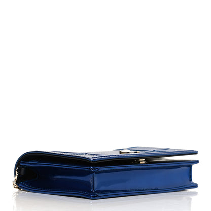 Christian Dior Metallic Patent Micro-Cannage Diorama Wallet on Chain Pouch Mirror Blue 4 of 9
