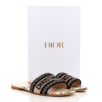 Christian Dior Canvas Jardin d’Hiver Embroidered Dway Flat Slide Sandals 39.5 White Multicolor 10 of 10