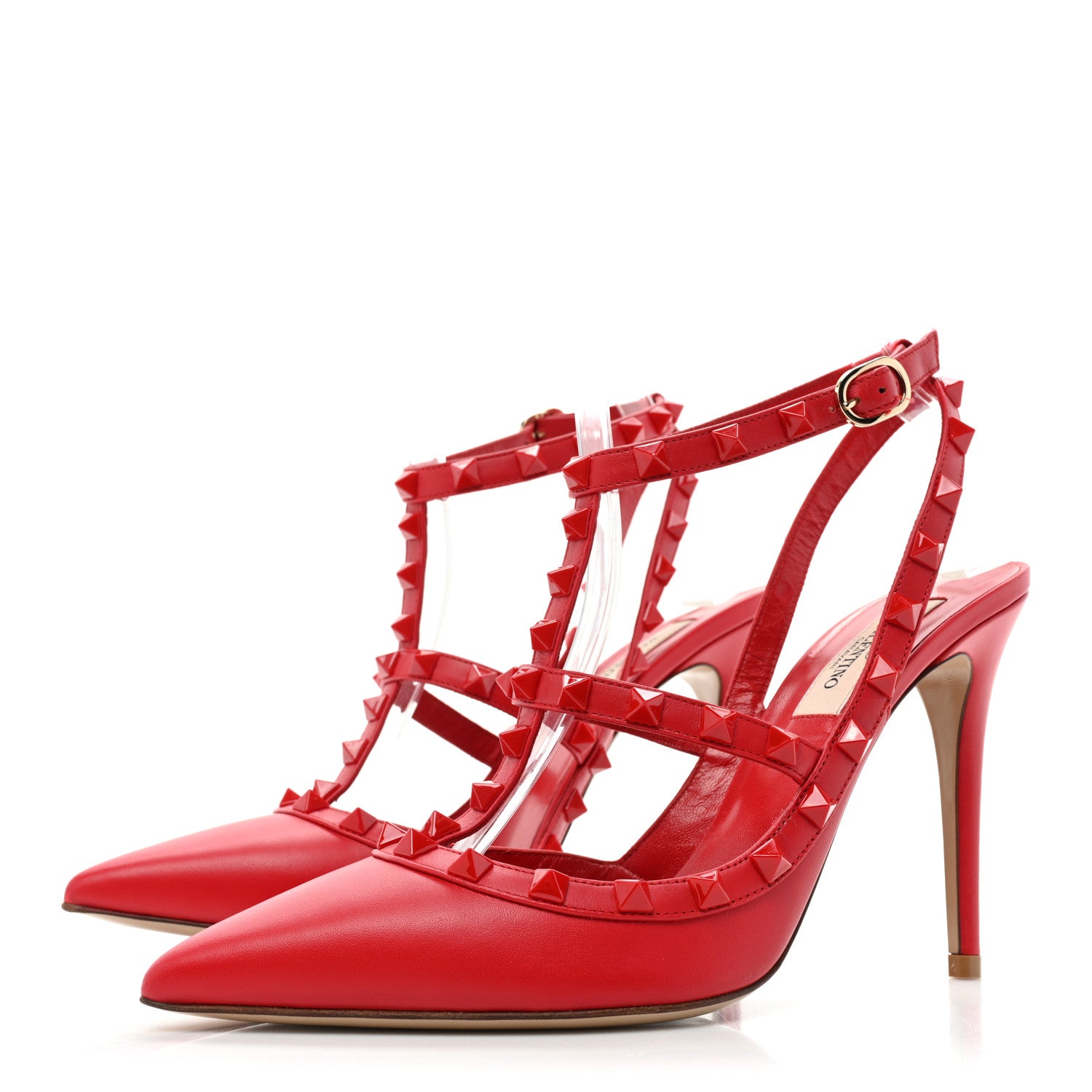 Valentino Garavani Calfskin Lacquered Monochrome Rockstud Ankle Strap 100mm Pumps 38 Rouge Pur 3 of 10