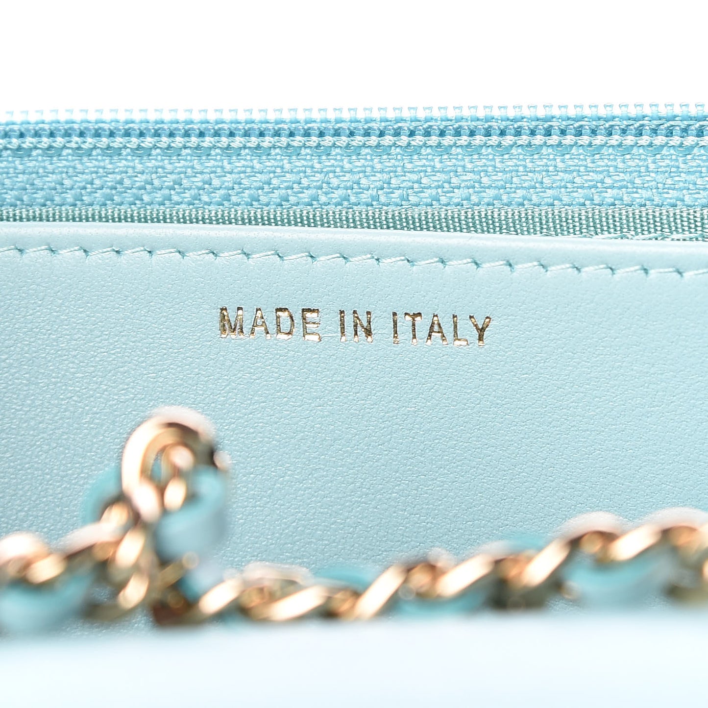 Lambskin Chevron Quilted Trendy CC Wallet On Chain WOC Light Blue