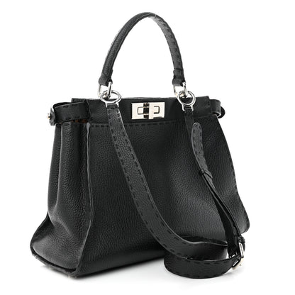 Fendi Cuoio Romano Selleria Bi-Color Medium Peekaboo Iconic Satchel Black Mou 3 of 14