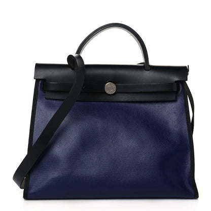 Hermes Toile H Berline Vache Hunter Herbag Zip PM 31 Bleu Encre Black 2 of 11