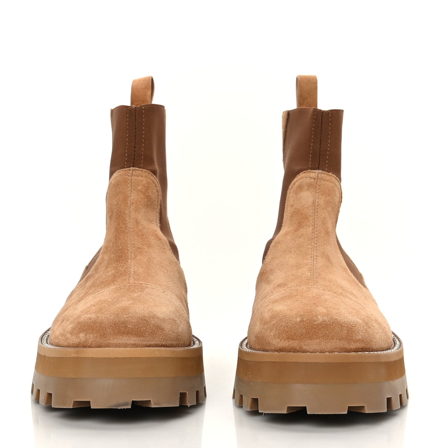 Jimmy Choo Suede Crystal Clayton Flat Ankle Boots 37.5 Caramel 2 of 7