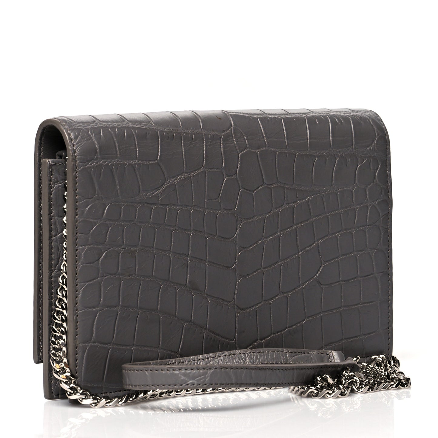 Calfskin Crocodile Embossed Kate Monogram Tassel Chain Wallet Fog