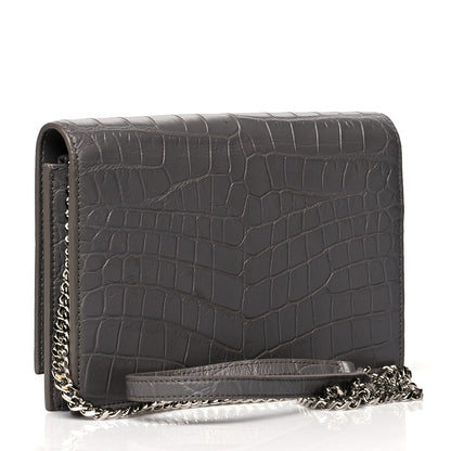 Saint Laurent Calfskin Crocodile Embossed Kate Monogram Tassel Chain Wallet Fog 3 of 11