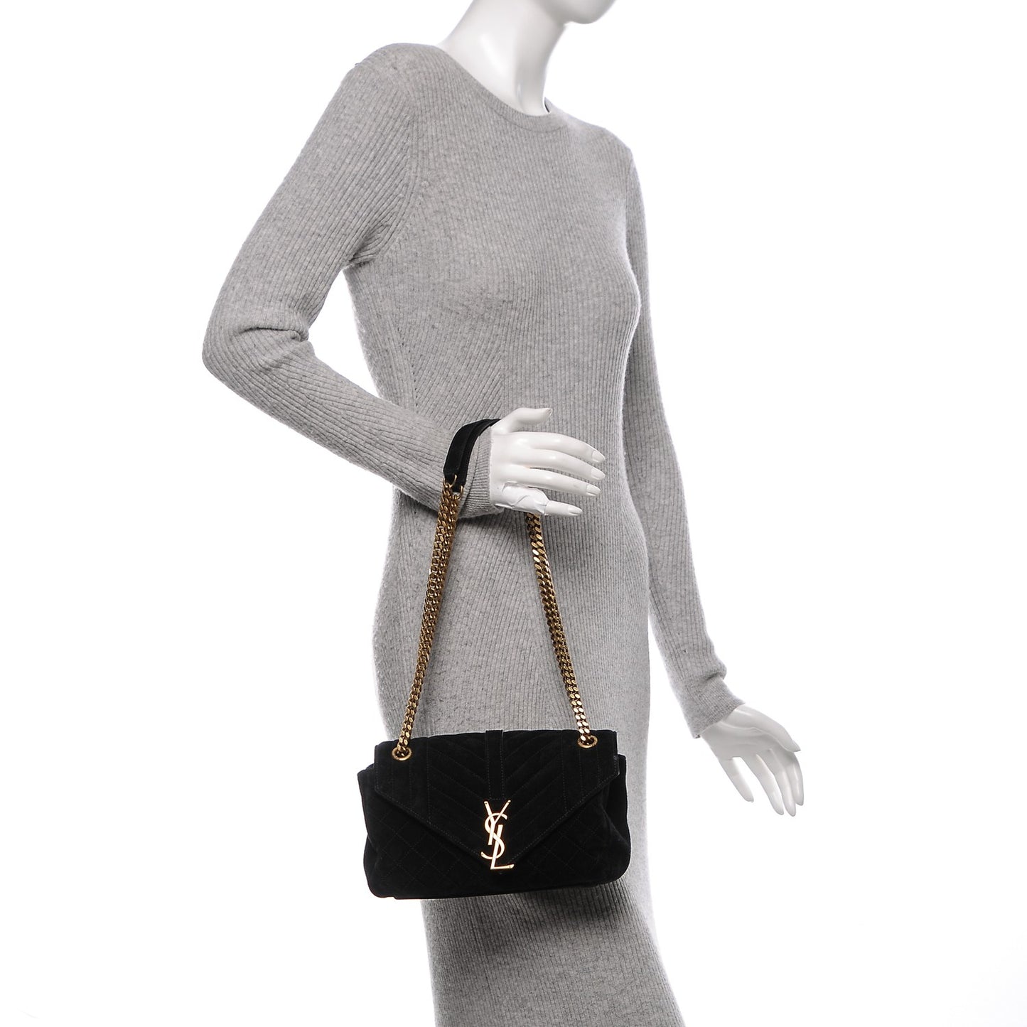 Suede Tri-Quilt Monogram Medium College Bag Black