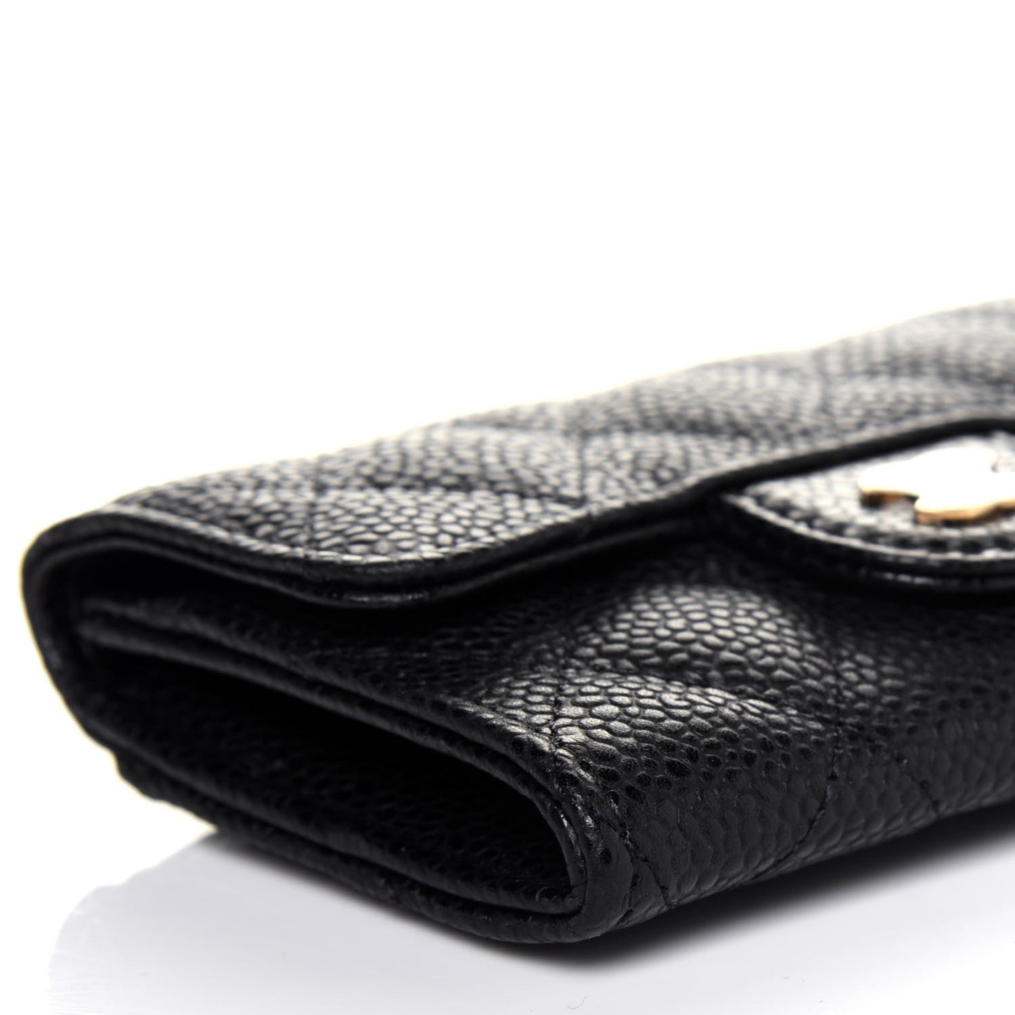 Caviar Quilted Flap Card Holder Wallet Black