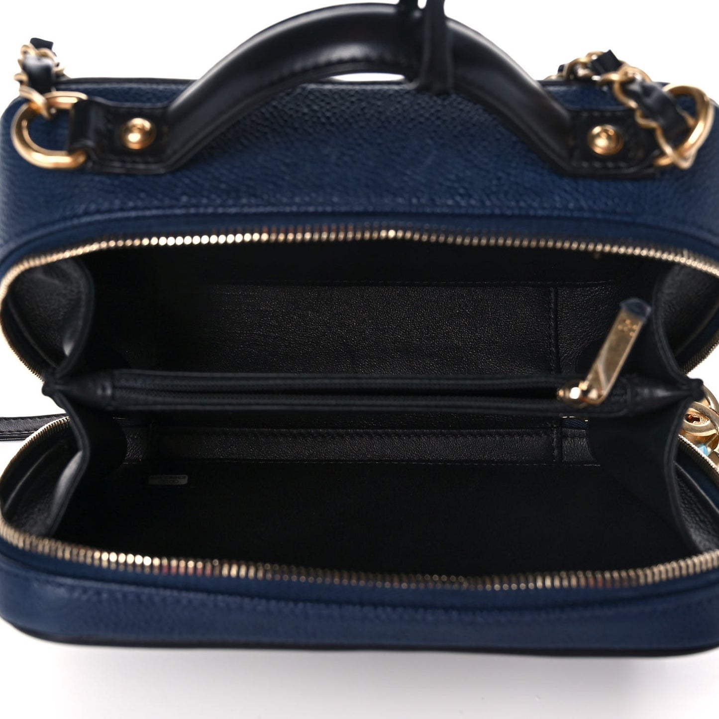 Caviar Quilted Small CC Filigree Vanity Case Navy Black