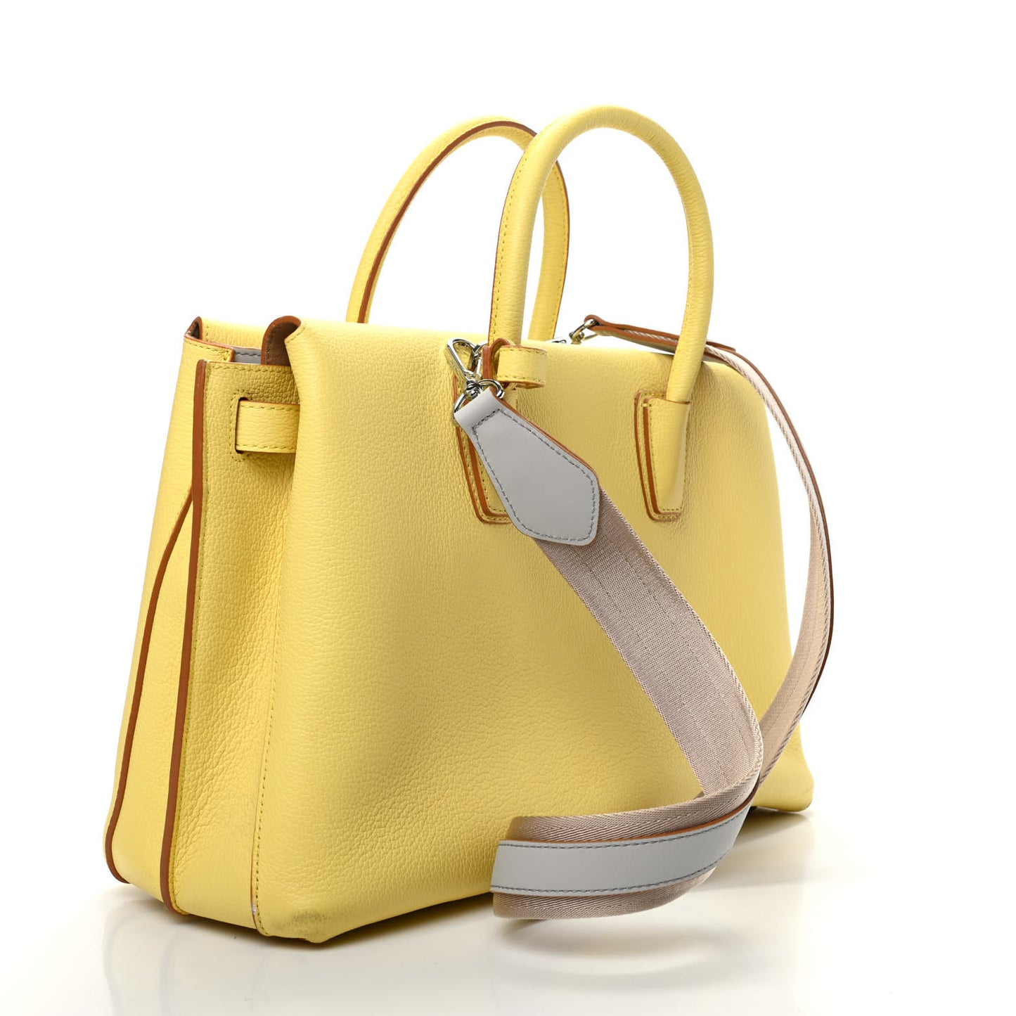 Grained Calfskin Medium Milla Tote Custard Yellow