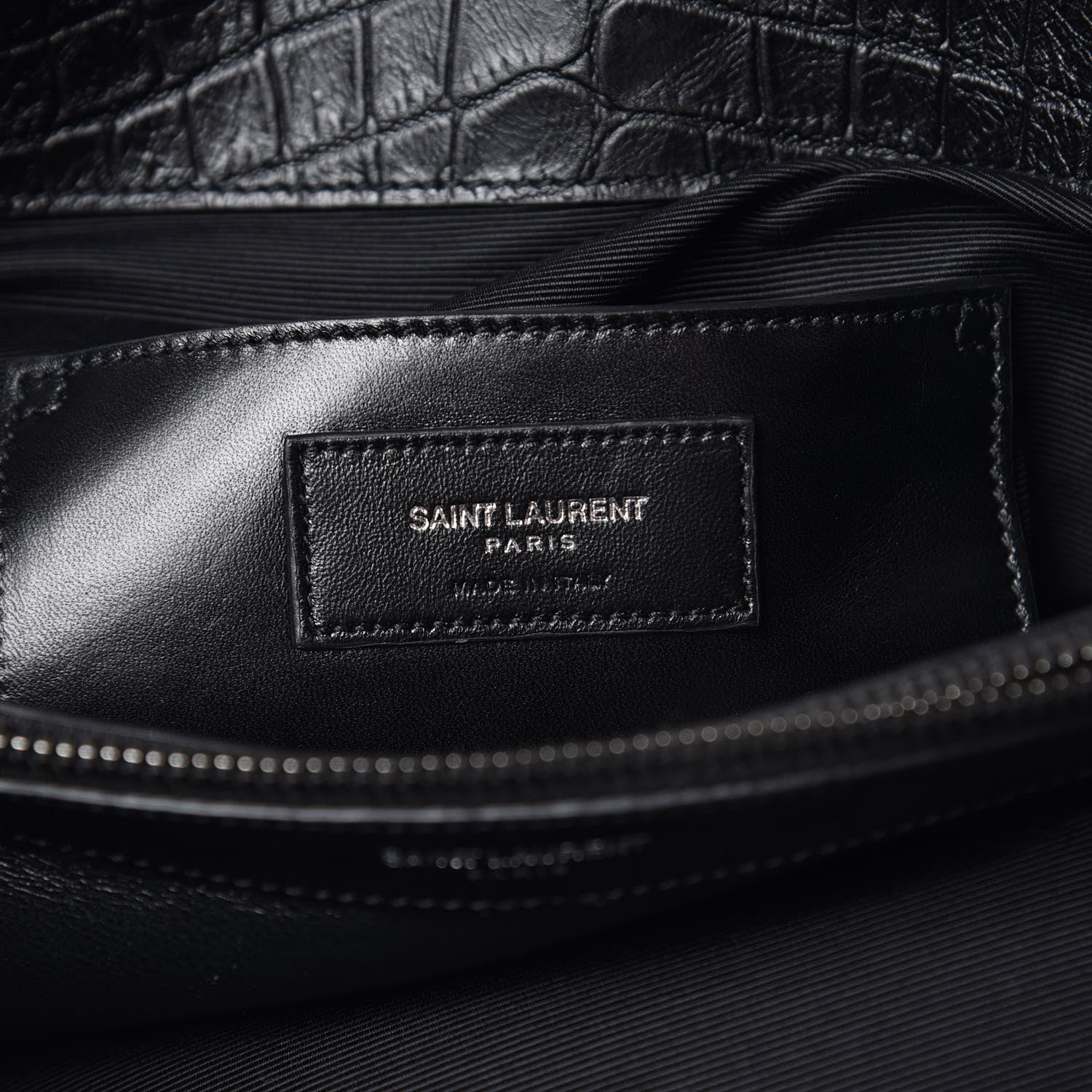 Saint Laurent Calfskin Crocodile Embossed Monogram Large College Satchel Black 6 of 11