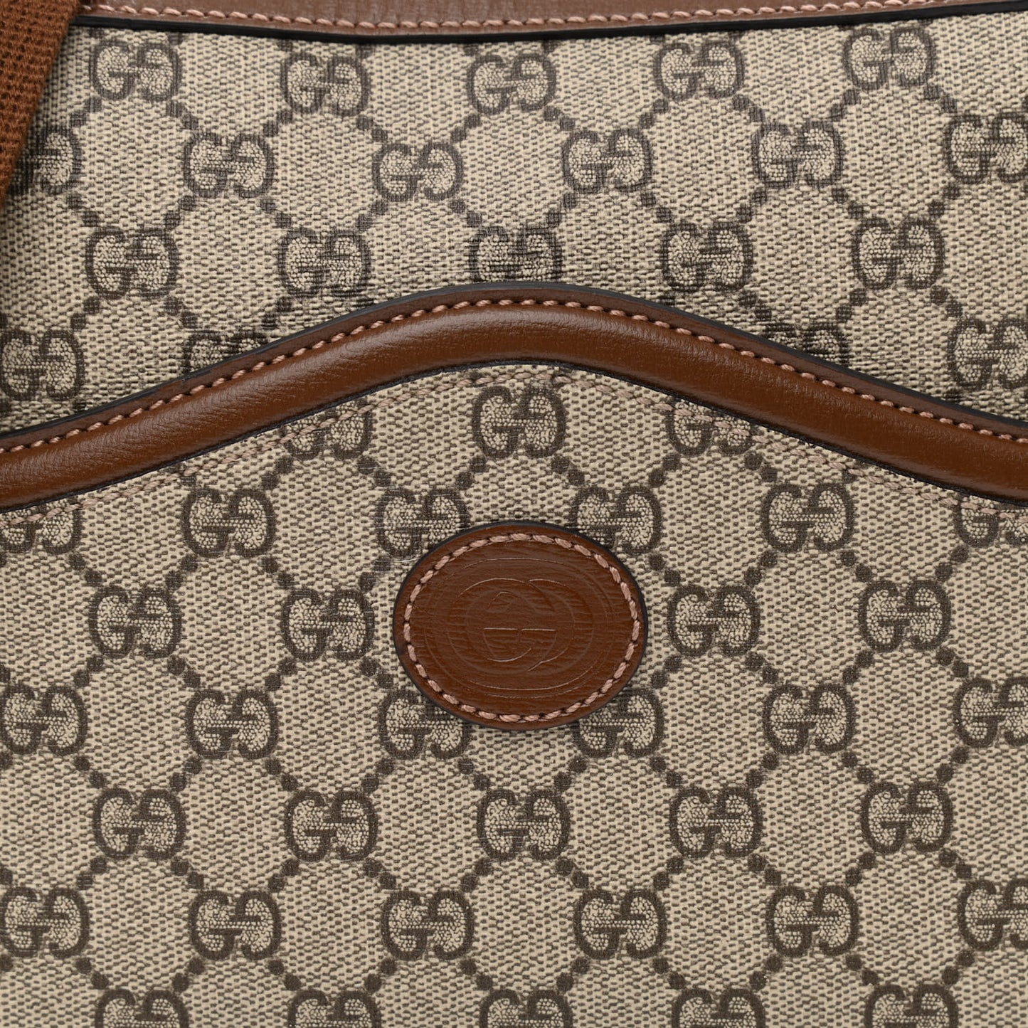 GG Supreme Monogram Azalea Calfskin Retro Interlocking G Messenger Shoulder Bag Beige Ebony Brown Sugar