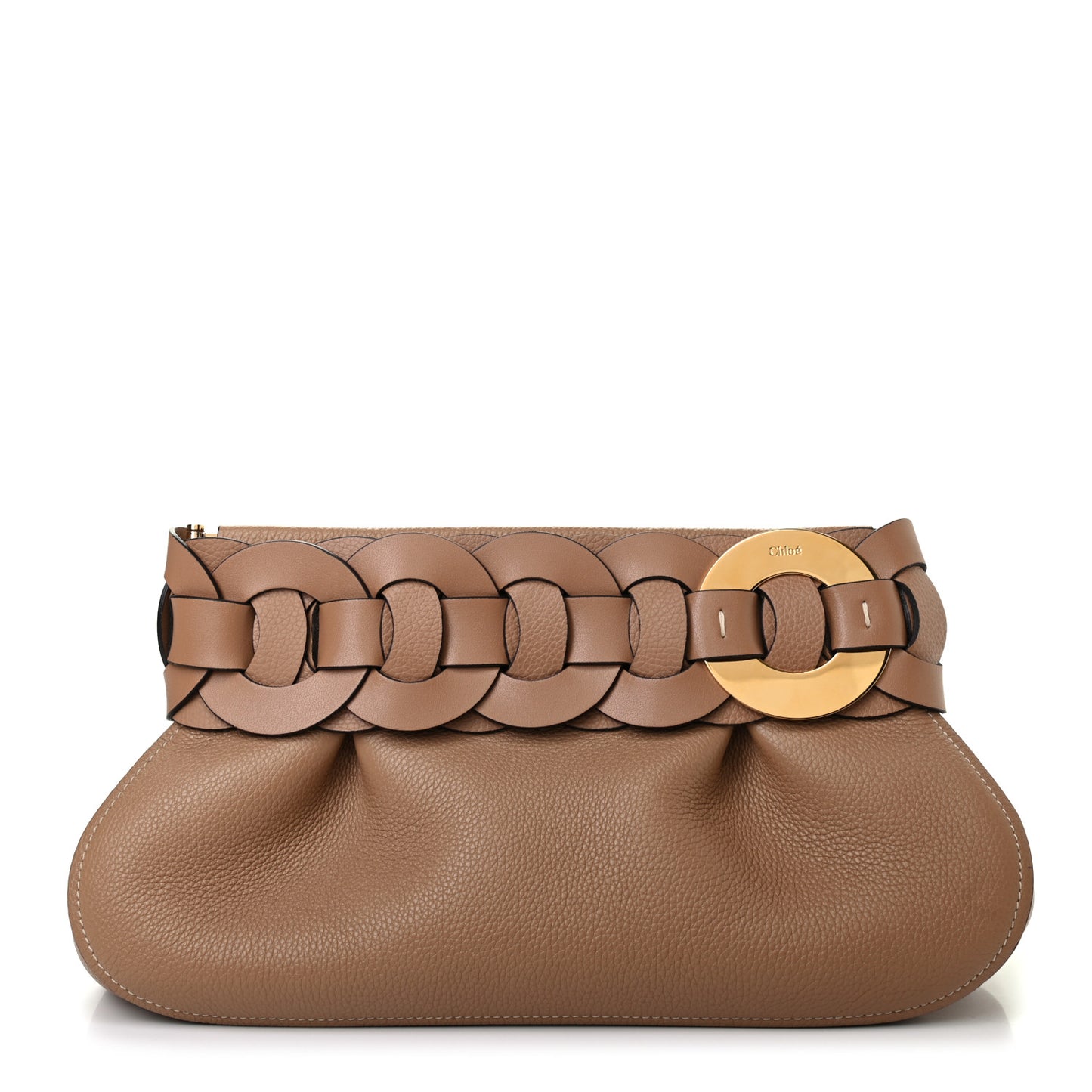 Grained Calfskin Darryl Clutch Cement Brown