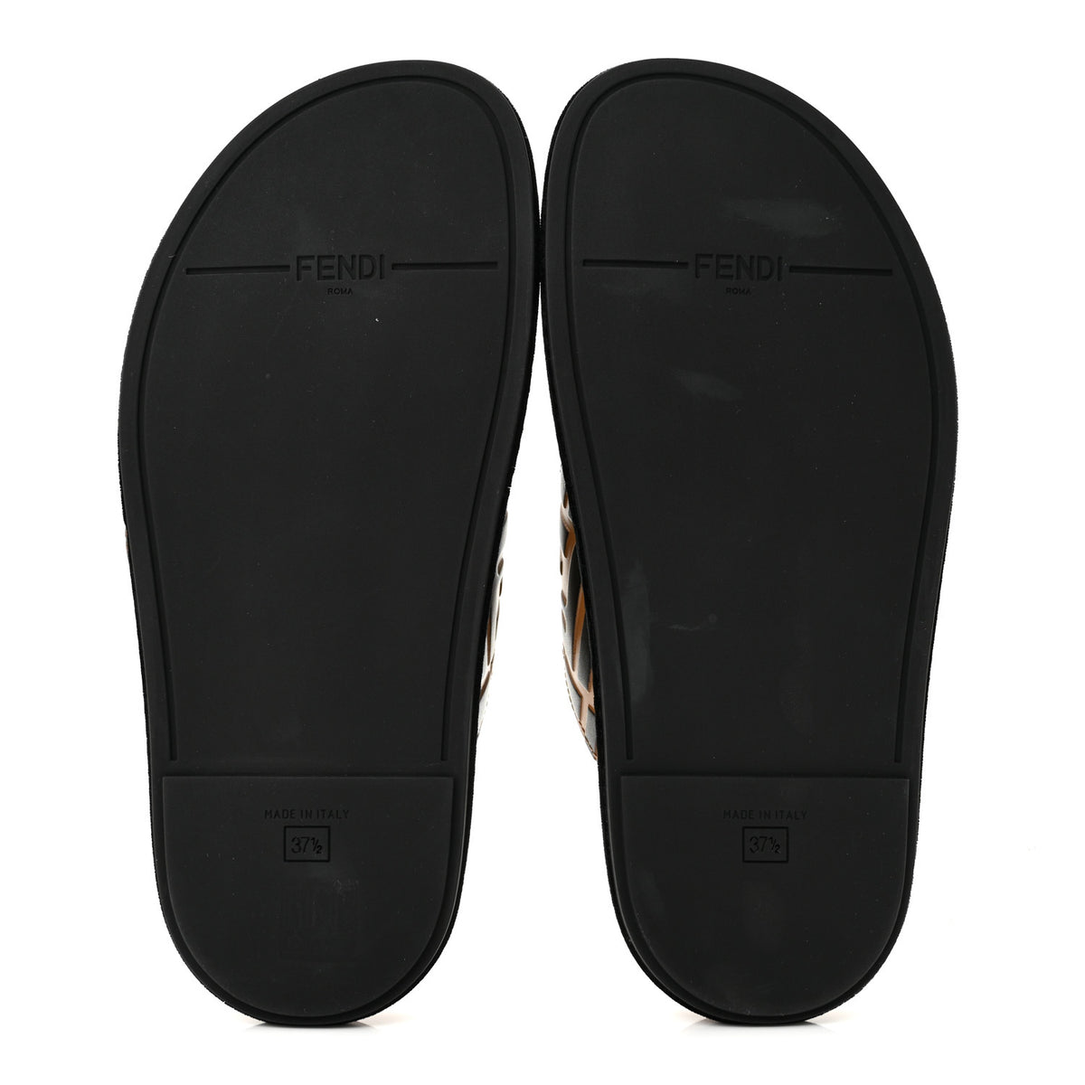 Fendi Calfskin FF Embossed Pearland Slide Sandals 37.5 Tobacco Moro 6 of 8