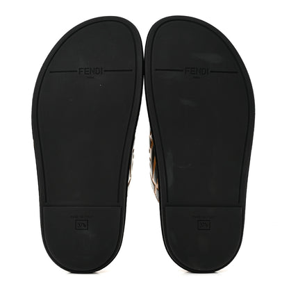 Fendi Calfskin FF Embossed Pearland Slide Sandals 37.5 Tobacco Moro 6 of 8