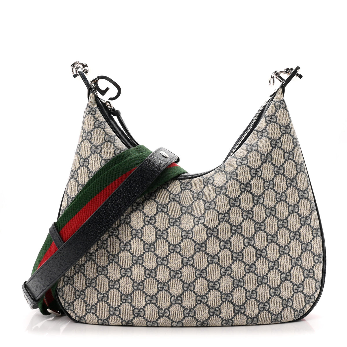 Gucci GG Supreme Monogram Textured Calfskin Web Large Attache Shoulder Bag Beige Blue 1 of 10