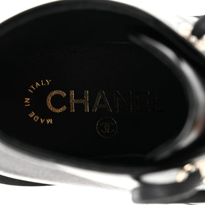 Chanel Shiny Calfskin Pearl Lace Up Combat Short Boots 35 Black 6 of 11
