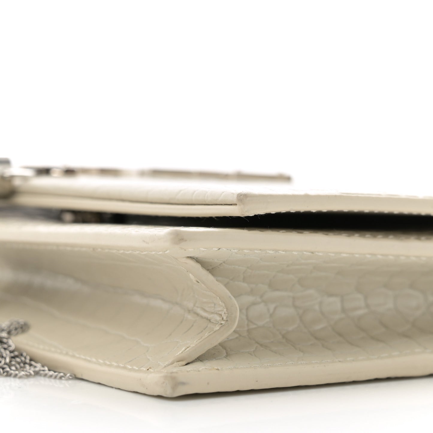 Calfskin Crocodile Embossed Kate Monogram Tassel Chain Wallet Crema Soft