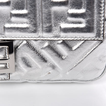 Fendi Vitello Catalan Mirror FF 1974 Embossed Baguette Argento 10 of 11