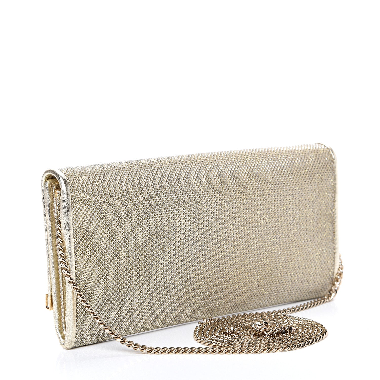 Jimmy Choo Glitter Fabric Milla Chain Wallet Champagne 2 of 9