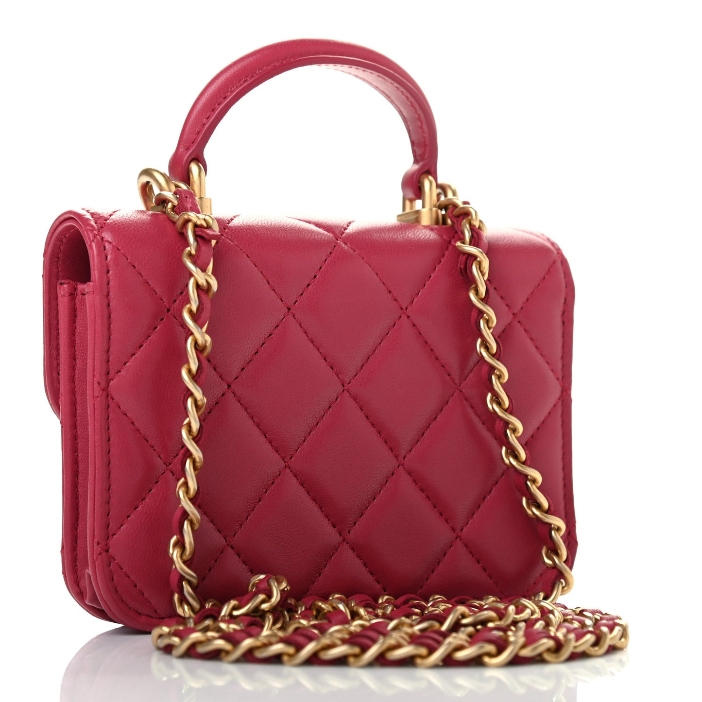 Lambskin Quilted Top Handle Flap Coin Purse With Chain Dark Pink
