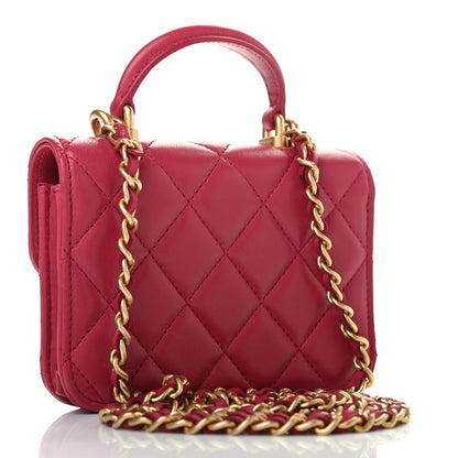 Chanel Lambskin Quilted Top Handle Flap Coin Purse With Chain Dark Pink 2 of 7