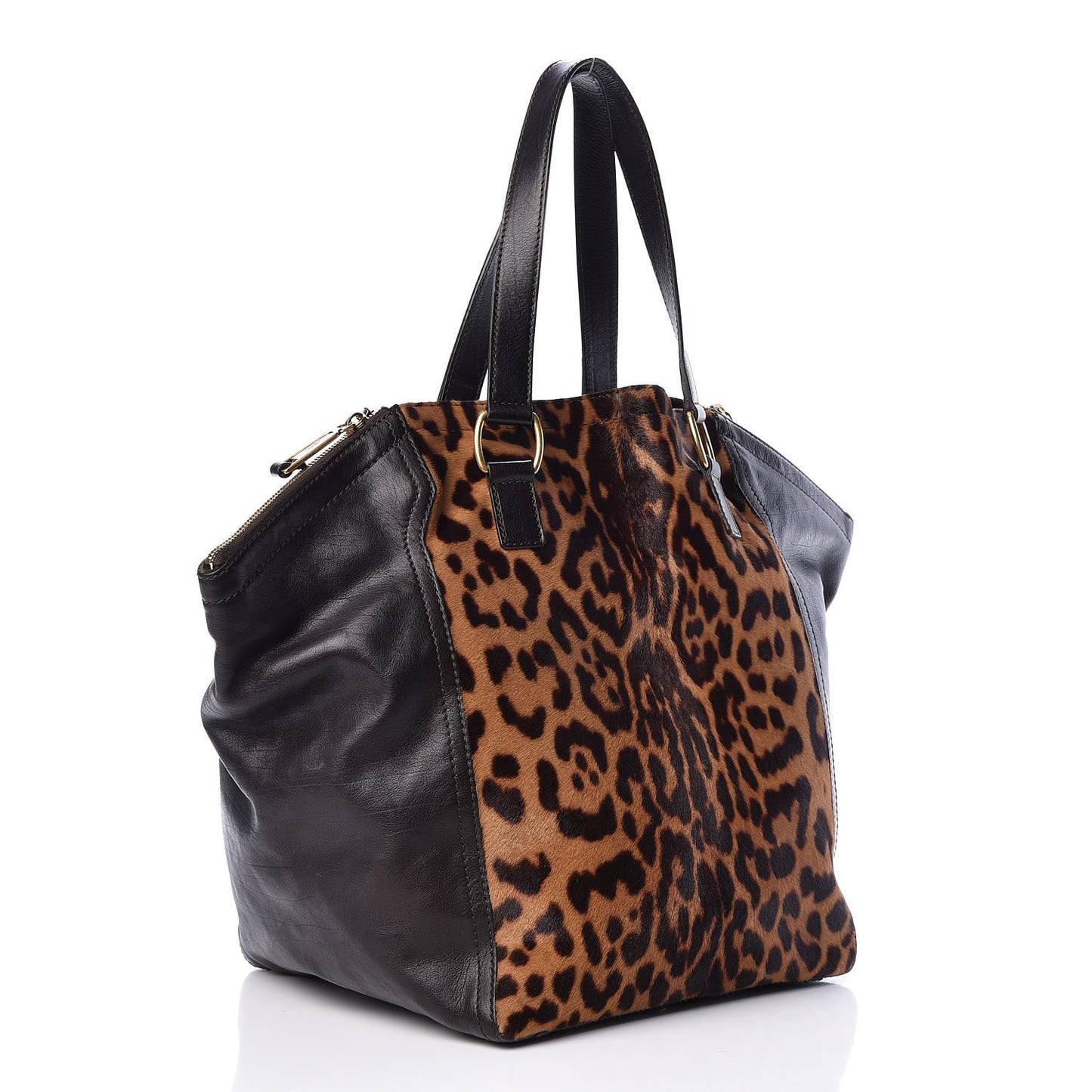 Calfskin Leopard Print Pony Hair Medium Downtown Tote Dark Brown
