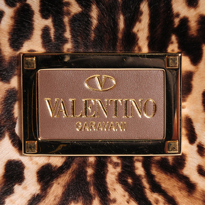 Valentino Garavani Calf Hair Cavallino Animal Rockstud Dome Satchel Leopard 6 of 9