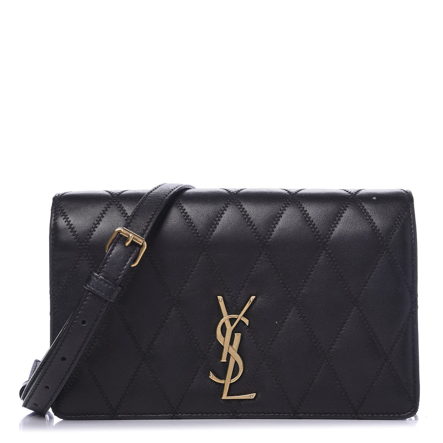 Lambskin Diamond Quilted Monogram Angie Chain Bag Black