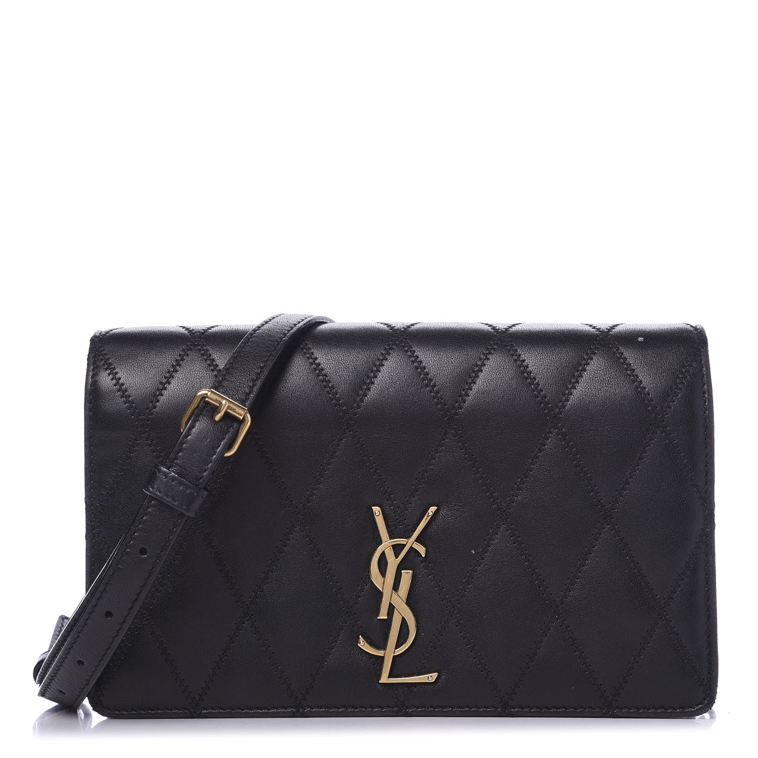 Saint Laurent Lambskin Diamond Quilted Monogram Angie Chain Bag Black 1 of 15