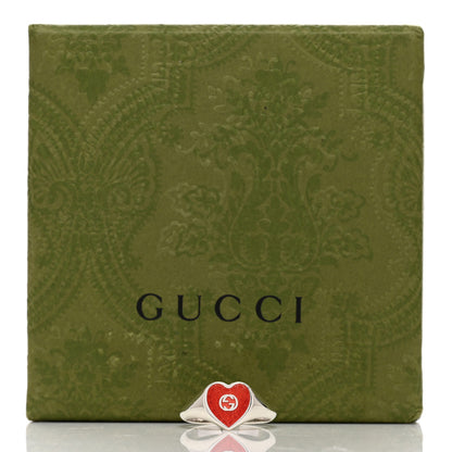 Gucci Sterling Silver Enamel GG Heart Ring Red 54 6.75 6 of 6