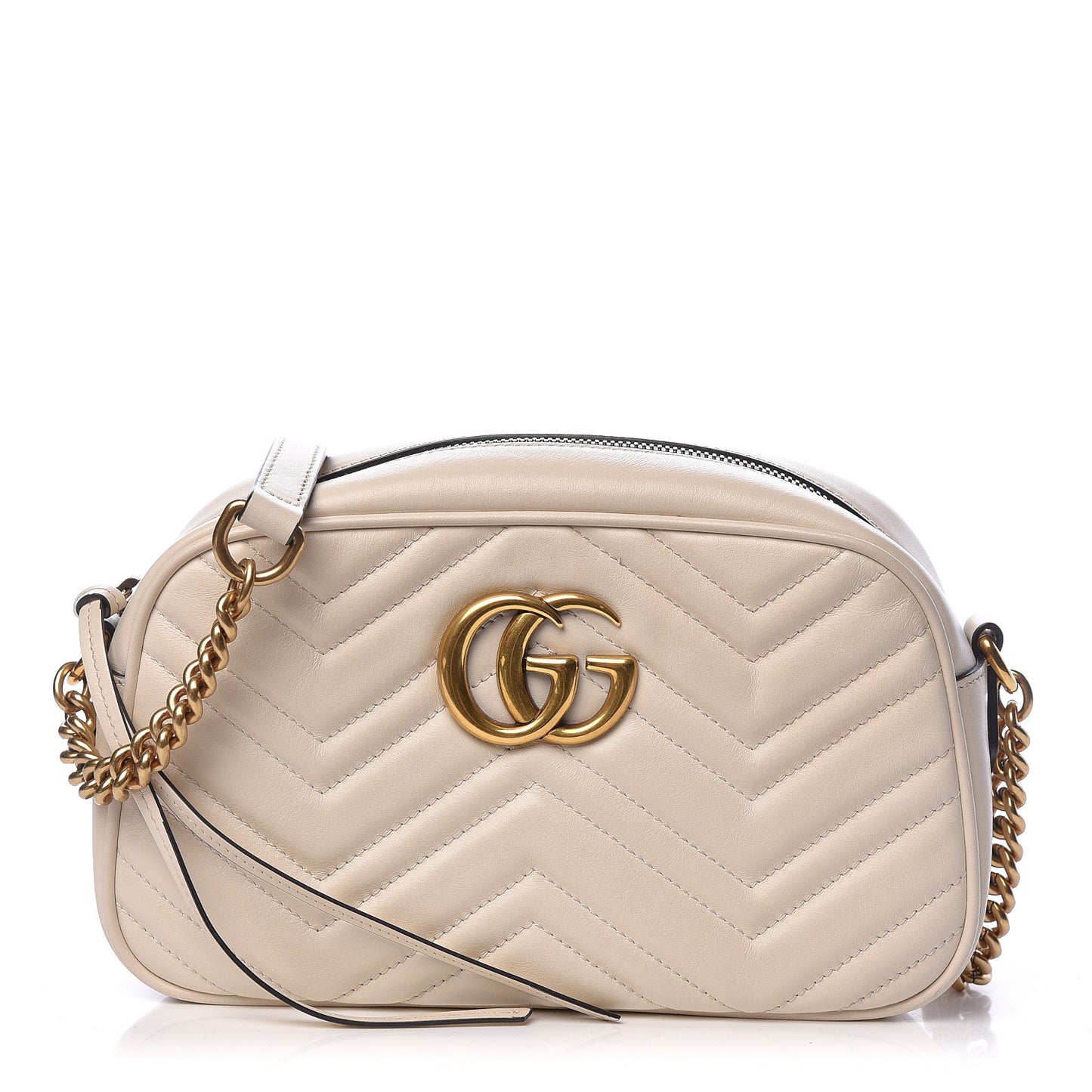 Calfskin Matelasse Small GG Marmont Chain Shoulder Bag White