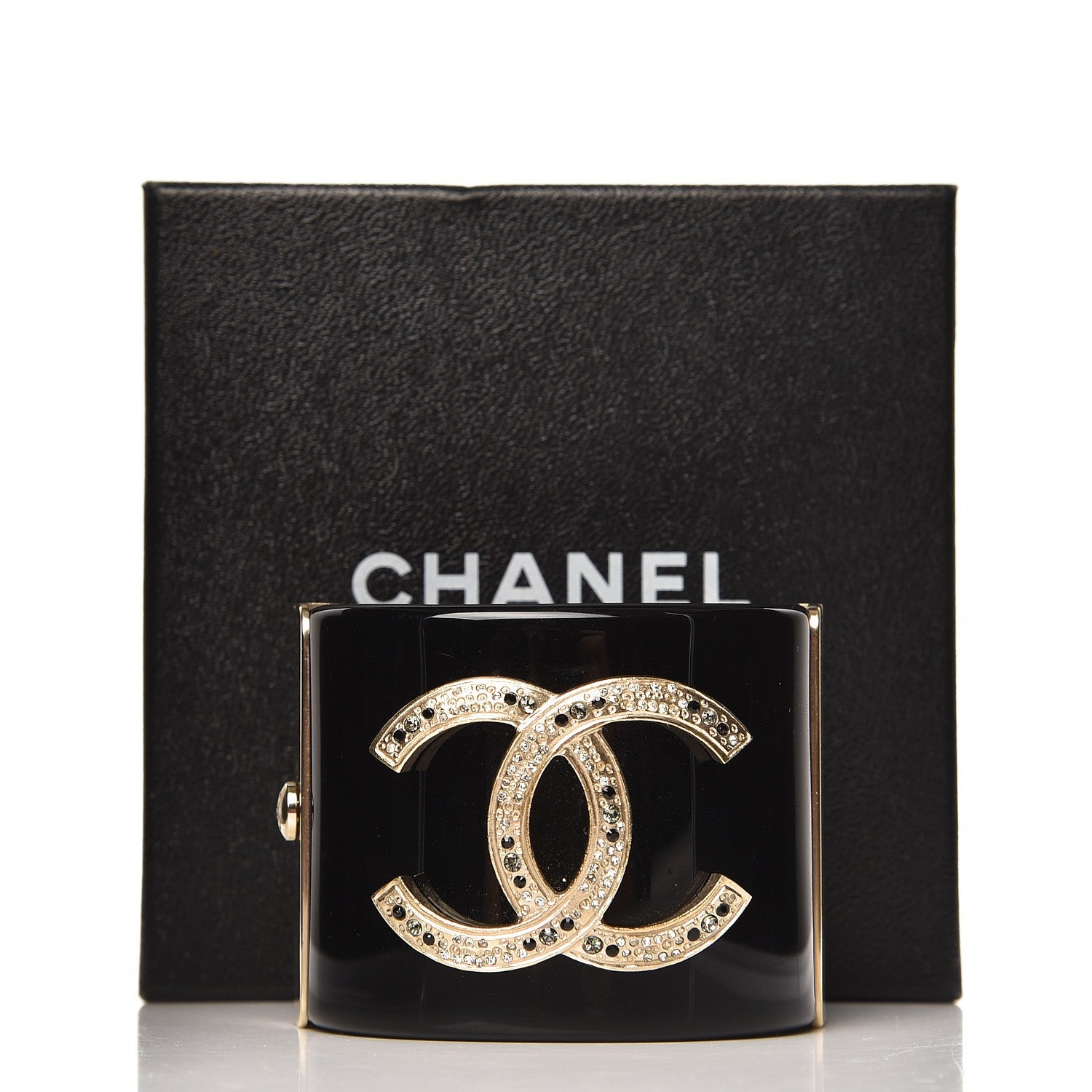 Chanel Resin Crystal CC Cuff Black Gold 6 of 6