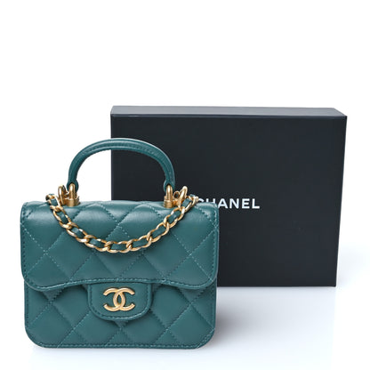 Chanel Lambskin Quilted Top Handle Flap Coin Purse With Chain Green 11 of 11